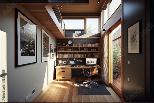 home office on the second floor of the small house. Generative AI