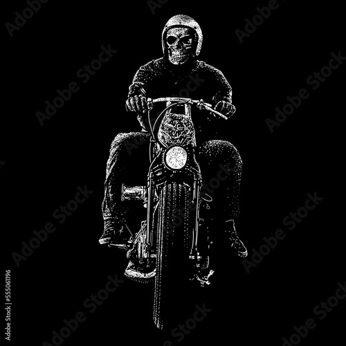 choper skull rider hand drawing vector isolated on black background.