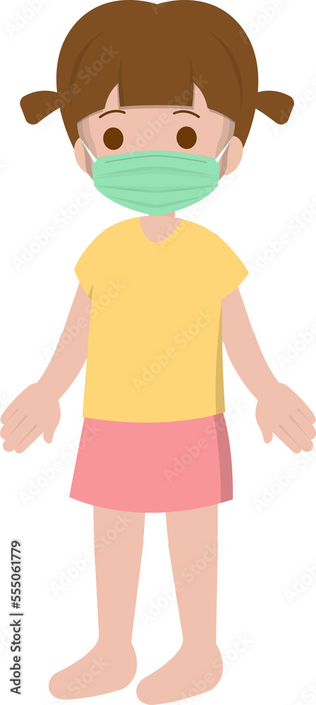 Girl, child, medical mask, face mask, cold, flu, virus cartoon comic character vector Girl, child, medical mask, face mask, cold, flu, virus cartoon comic character vector