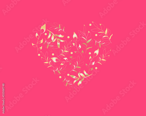 Vector illustration of a Valentine's day heart filled with gilded plants.