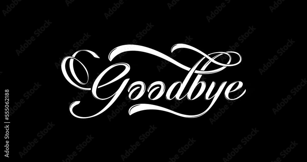 Goodbye. Animation Handwriting with ink drops in white color on the black alpha channel transparent. Animated is Suitable for Celebrations, Wishes, Events, Messages, holidays, and festivals. Goodbye. Animation Handwriting with ink drops in white color on the black alpha channel transparent. Animated is Suitable for Celebrations, Wishes, Events, Messages, holidays, and festivals.
