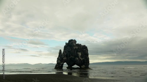 Hvitserkur a tall basalt rock stack in Hunafloi Bay, Iceland photo