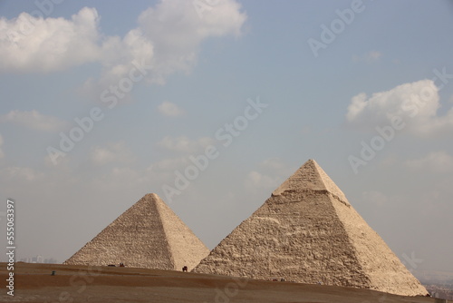 The Pyramid of Khafre and the Great Pyramid of Khufu  Giza Pyramids complex  Cairo  Egypt.