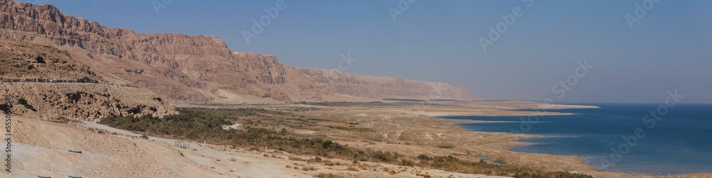 Panoramic view of the coastline of the Dead Sea, Israel. December 18, 2022 Panoramic view of the coastline of the Dead Sea, Israel. December 18, 2022