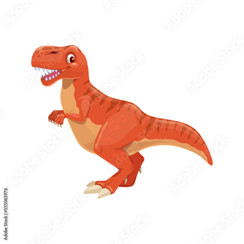 Cartoon Tyrannosaur dinosaur character, cute T-Rex dino personage. Paleontology reptile, prehistoric animal isolated vector funny mascot. Jurassic era lizard, extinct predator dinosaur personage
