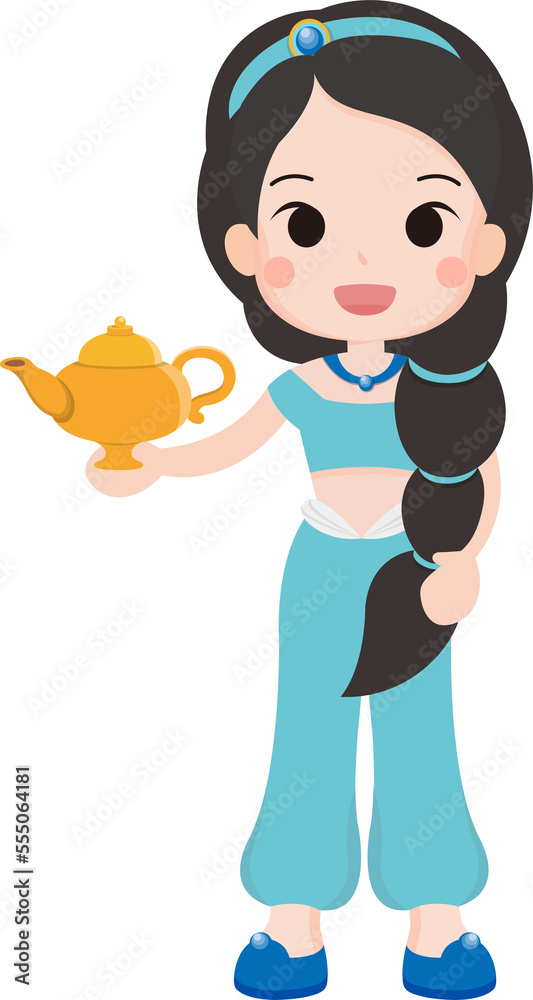 Cute little girl holding a lamp, cartoon comic character vector Cute little girl holding a lamp, cartoon comic character vector