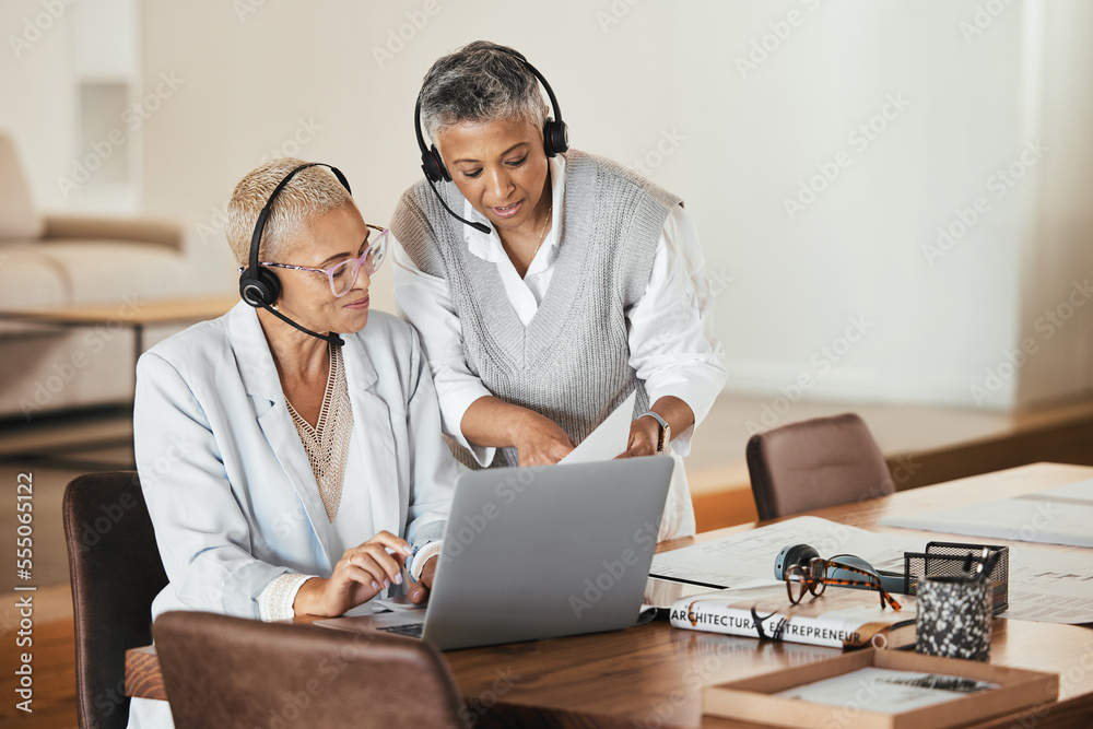 Laptop, consulting and woman help mentor while doing presentation in a virtual meeting, documents and strategy. Team, virtual and business woman coaching online seminar while training her assistant Laptop, consulting and woman help mentor while doing presentation in a virtual meeting, documents and strategy. Team, virtual and business woman coaching online seminar while training her assistant