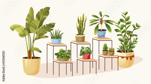 Potted plants set. Houseplants in the interior. Vector illustration