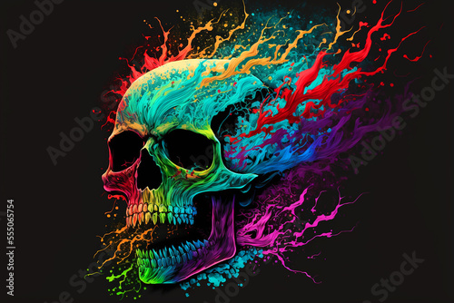 Obraz na płótnie skull twist shockwave colourful crazy horror rainbow mystic zombie. Generative AI