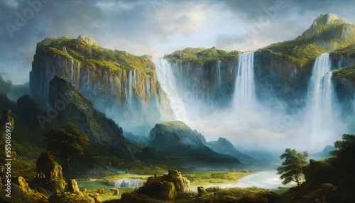Painting of a waterfall landscape, Generative AI © 4K_Heaven