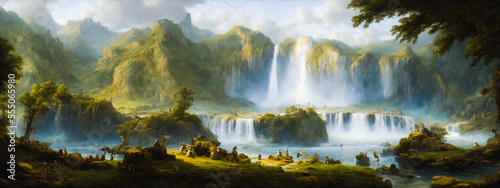 Painting of a waterfall landscape  Generative AI