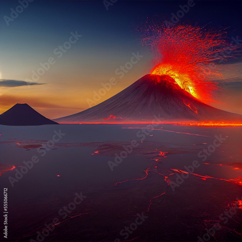 volcano mountain eruption, generative ai illustration