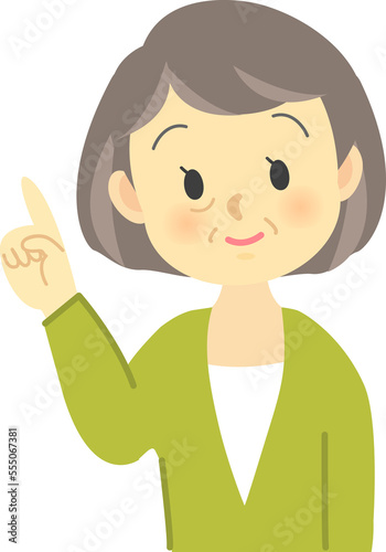 イラスト素材：かわいいおばあさんが人差し指を立てながらポイントを説明する場面（透過背景）
