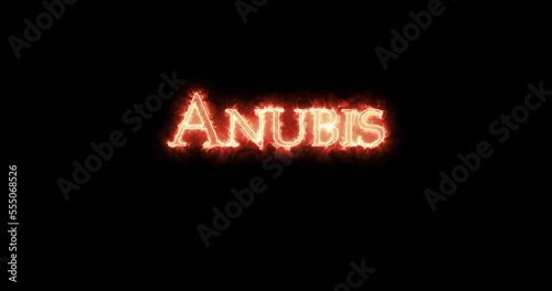 Anubis, ancient egyptian god, written with fire. Loop photo