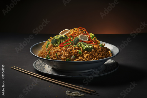 Chow Mein, chinese cuisine popular dish. AI