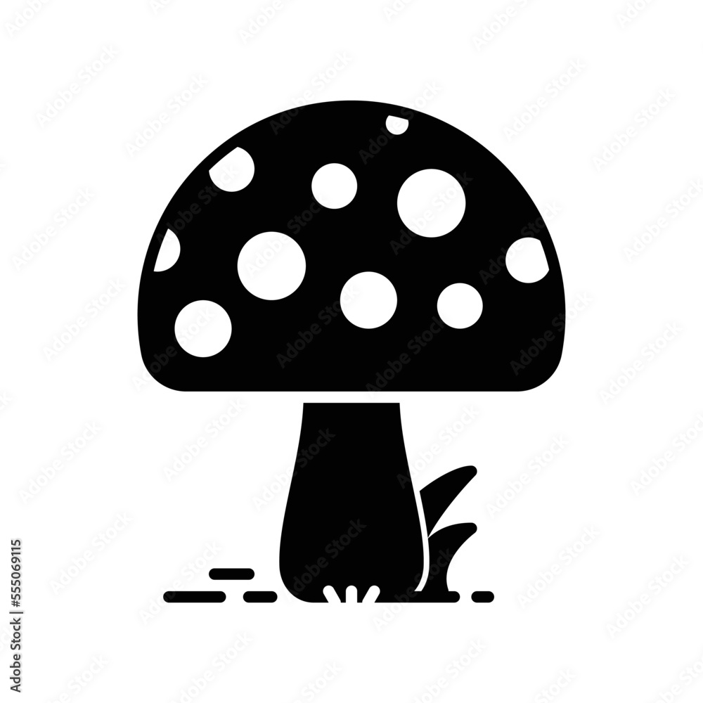Blossom mushroom icon with spot and grass for food or toxic ingredients Blossom mushroom icon with spot and grass for food or toxic ingredients