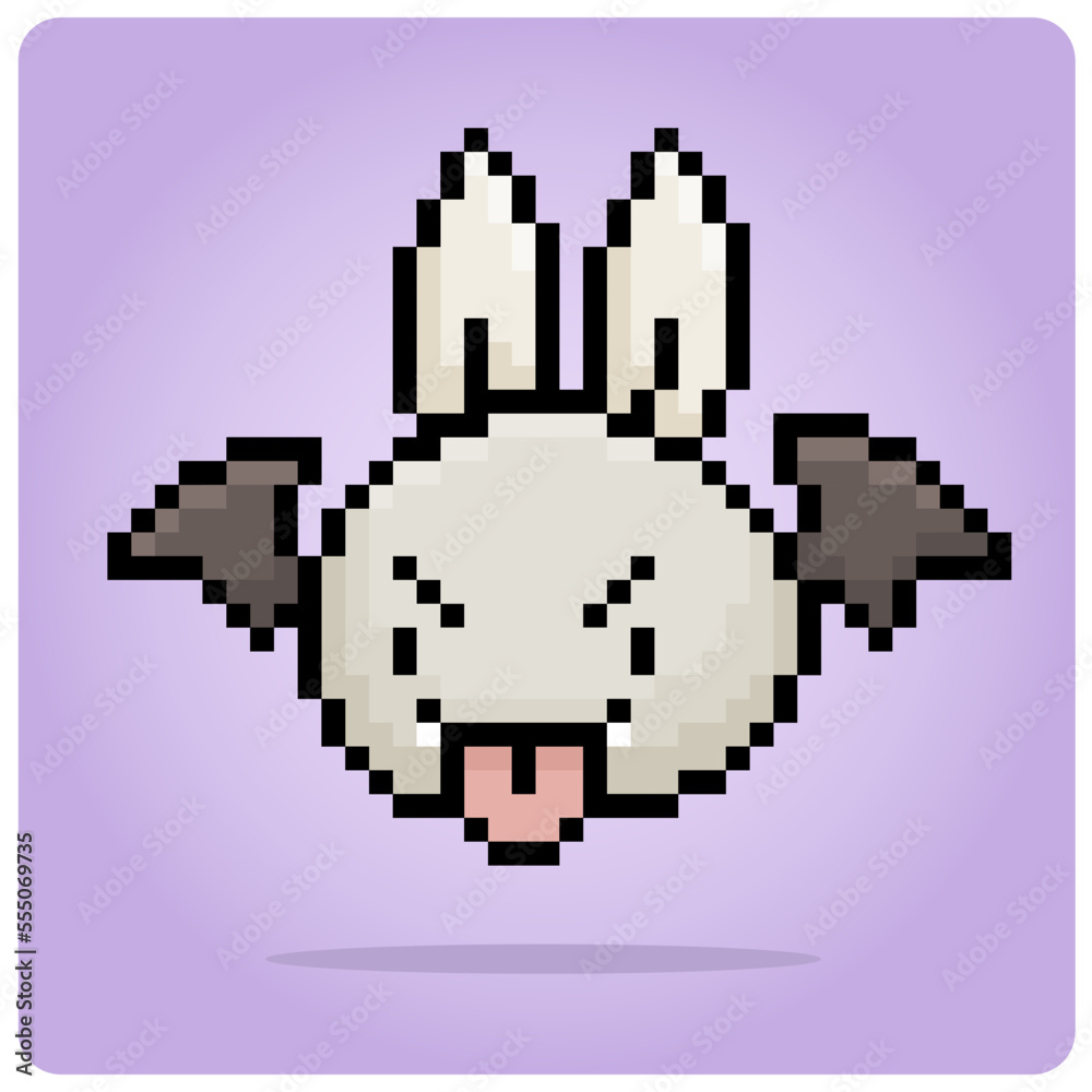 8 bit Pixel of bat. Pixel animals for game assets in vector illustration.