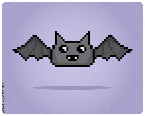 8 bit Pixel of bat. Pixel animals for game assets in vector illustration.