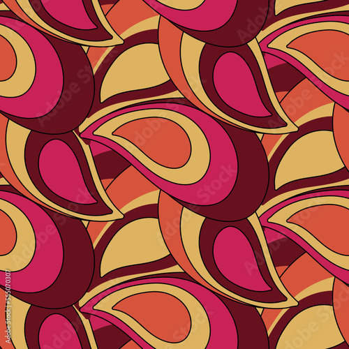 Abstract Hand Drawing Geometric Layered Paisleys Seamless Vector Pattern Isolated Background
