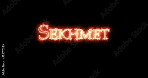 Sekhmet, ancient egyptian goddess, written with fire. Loop photo
