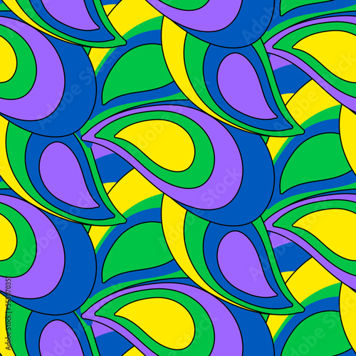Abstract Hand Drawing Geometric Layered Paisleys Seamless Vector Pattern Isolated Background
