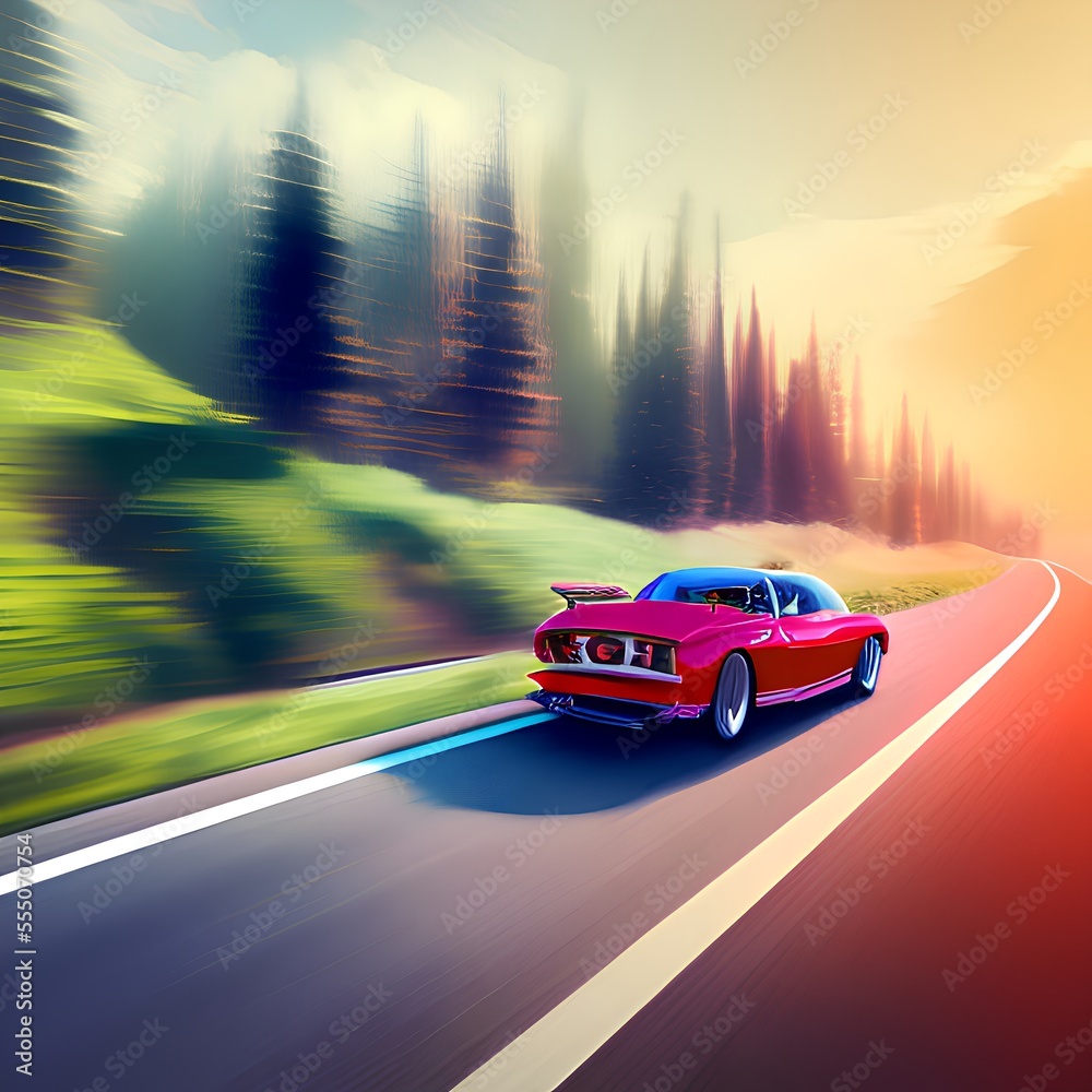 Fototapeta premium Generative AI,high angle view of car on road