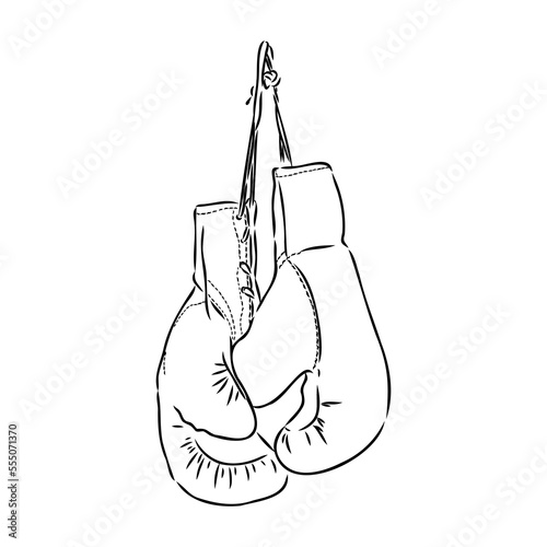 Boxing gloves sketch isolated. Sporting equipment for boxing in hand drawn style. Retro design for poster, print, book illustration, logo, icon, tattoo. Vintage vector illustration.