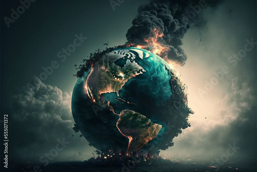 Earth in smog. Concept of global warning, climate change and dying Earth.