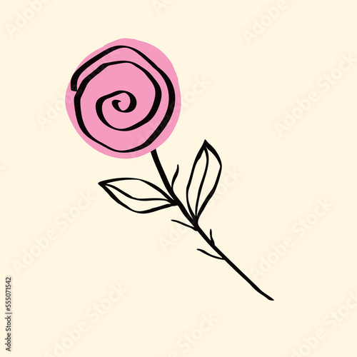 lovable cute pink rose card for Valentines Day and Spring Holidays design. Vector illustration