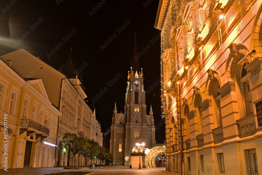 Novi Sad cathedral at night 