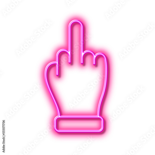 Middle finger hand line icon. Palm sign. Neon light effect outline icon.