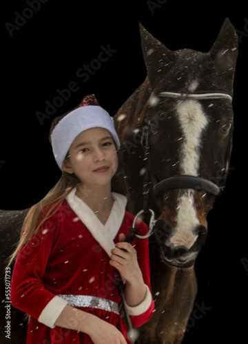 Weihnachtsmotiv Kind mit pferd