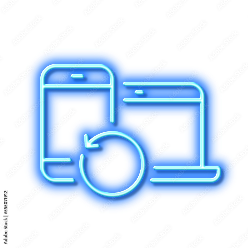 Recovery devices line icon. Backup data sign. Restore information. Neon light effect outline icon. Recovery devices line icon. Backup data sign. Restore information. Neon light effect outline icon.