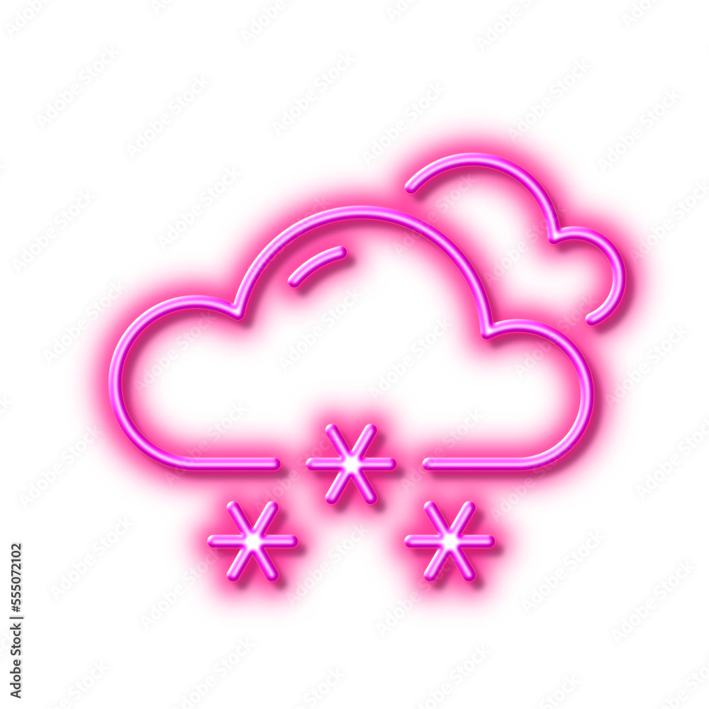 Snow weather forecast line icon. Clouds with snowflake sign. Cloudy sky. Neon light effect outline icon. Snow weather forecast line icon. Clouds with snowflake sign. Cloudy sky. Neon light effect outline icon.