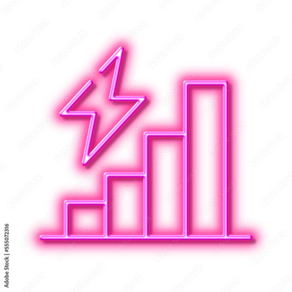 Consumption growth line icon. Electric power up trend sign. Neon light effect outline icon. Consumption growth line icon. Electric power up trend sign. Neon light effect outline icon.
