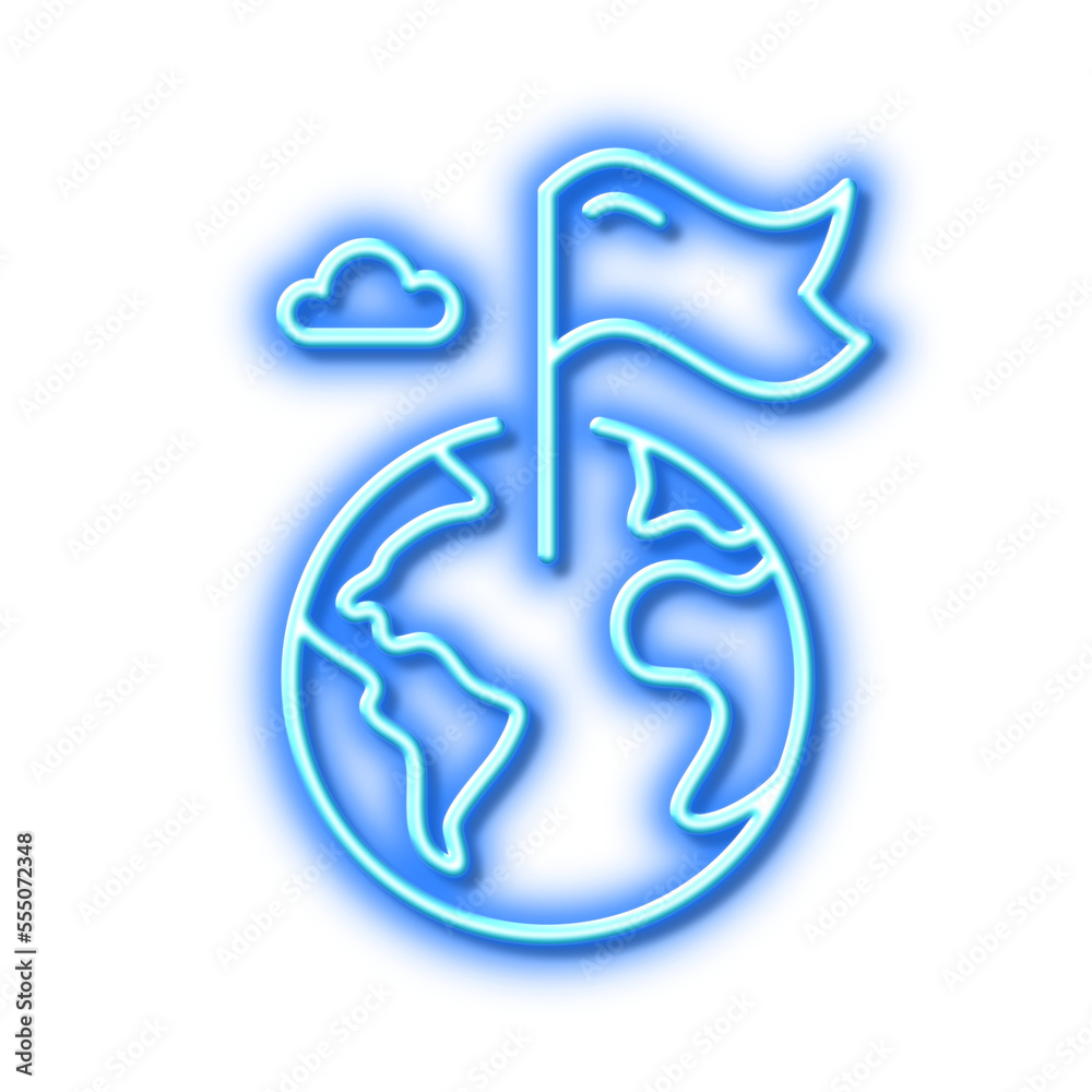 Flag on map line icon. Goal destination sign. Neon light effect outline icon. Flag on map line icon. Goal destination sign. Neon light effect outline icon.