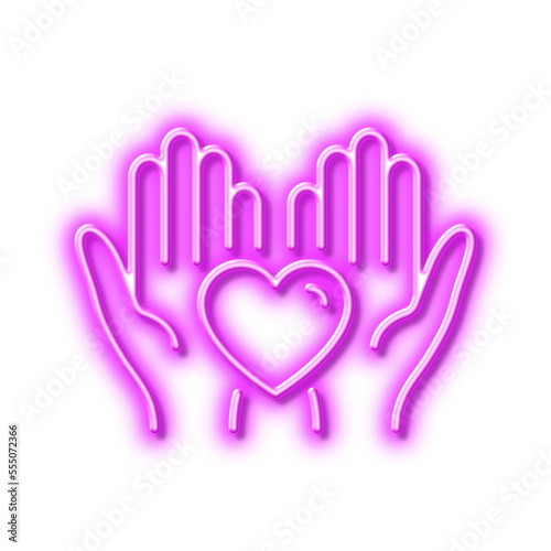 Hold heart line icon. Friends love sign. Friendship hand. Neon light effect outline icon.