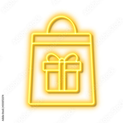 Shopping bag with Gift box line icon. Neon light effect outline icon.