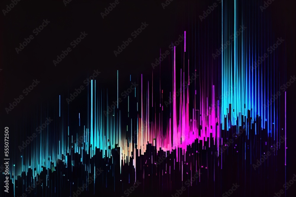 Abstract background, equaliser, glowing digital stripes, glitch effect. Generative art Abstract background, equaliser, glowing digital stripes, glitch effect. Generative art