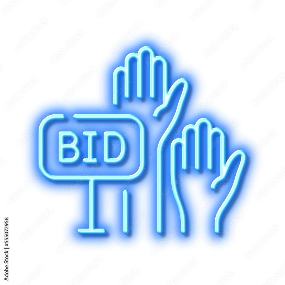 Bid offer line icon. Auction sign. Neon light effect outline icon. Bid offer line icon. Auction sign. Neon light effect outline icon.