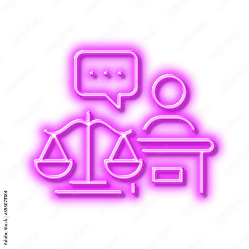 Court judge line icon. Justice scale sign. Neon light effect outline icon. Court judge line icon. Justice scale sign. Neon light effect outline icon.