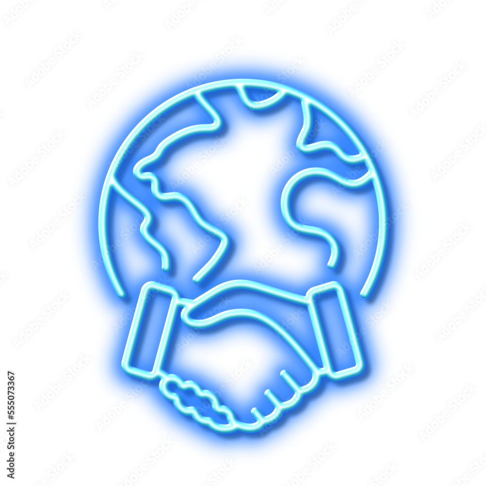 Global business line icon. International outsourcing sign. Neon light effect outline icon.