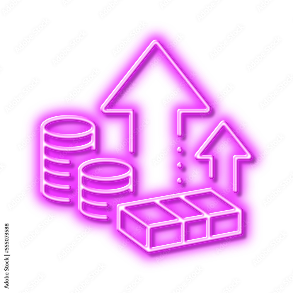 Inflation line icon. Growth or Increase price sign. Neon light effect outline icon. Inflation line icon. Growth or Increase price sign. Neon light effect outline icon.