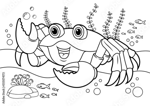 coloring book for kid, animals cartoon, ocean animals for coloring, cartoon coloring, Outline vector, Cute cartoon characters,crab cartoon for coloring book for kid