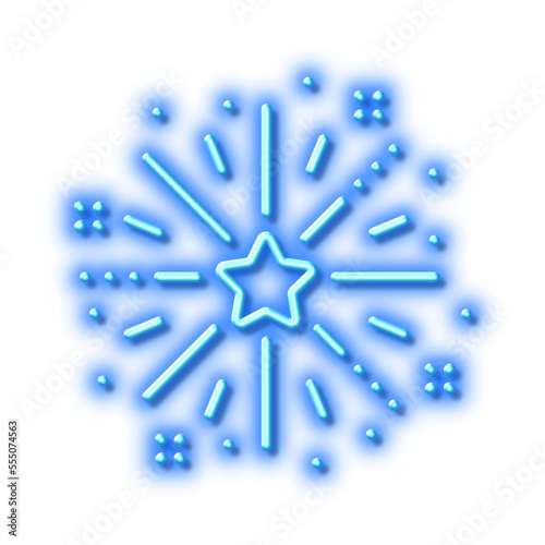 Fireworks explosion line icon. Pyrotechnic salute sign. Neon light effect outline icon.