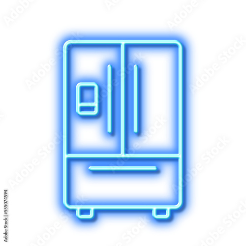 Refrigerator with ice maker line icon. Fridge sign. Neon light effect outline icon.