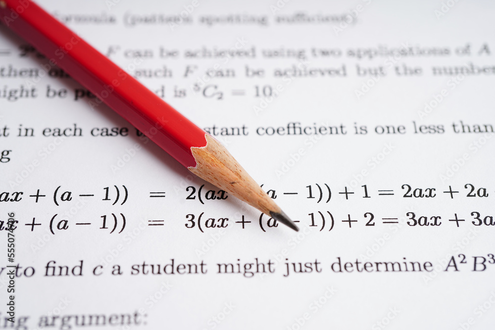 Pencil on mathematic formula exercise test paper in education school. Pencil on mathematic formula exercise test paper in education school.