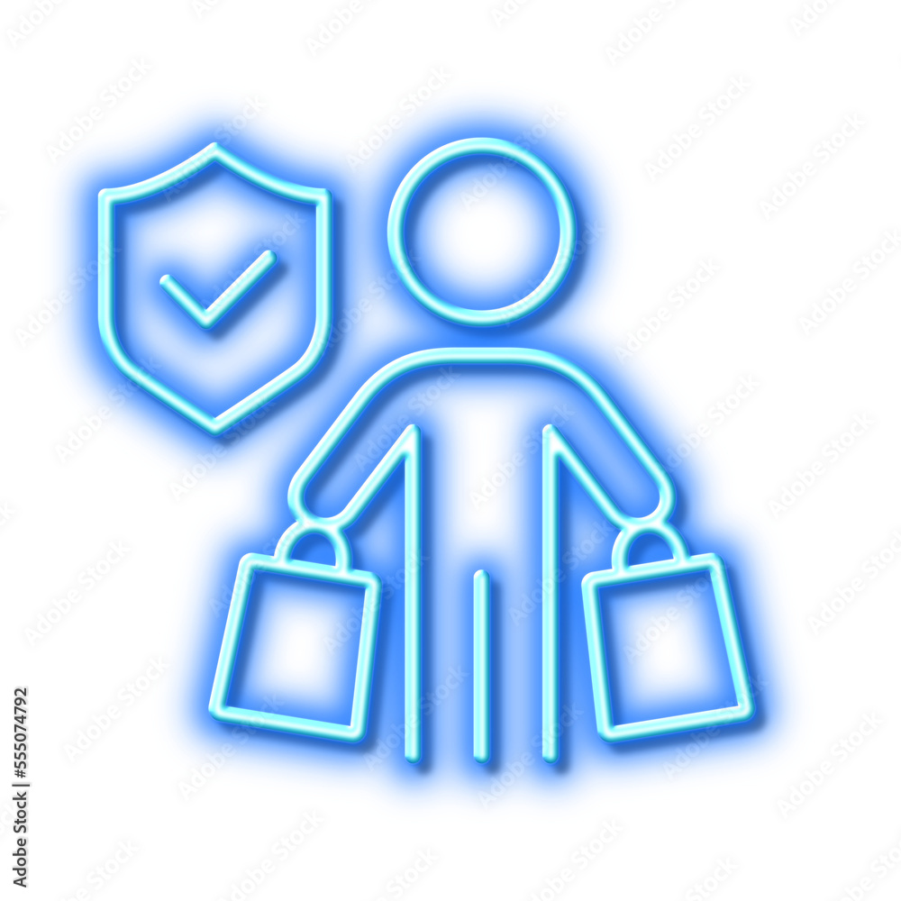 Buyer insurance line icon. Risk coverage sign. Neon light effect outline icon. Buyer insurance line icon. Risk coverage sign. Neon light effect outline icon.