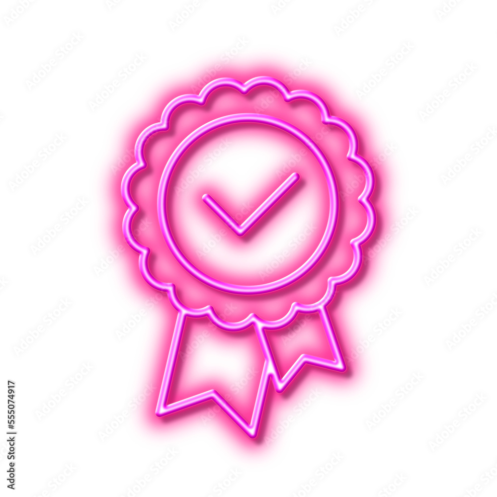 Tested stamp line icon. Approved medal sign. Neon light effect outline icon. Tested stamp line icon. Approved medal sign. Neon light effect outline icon.