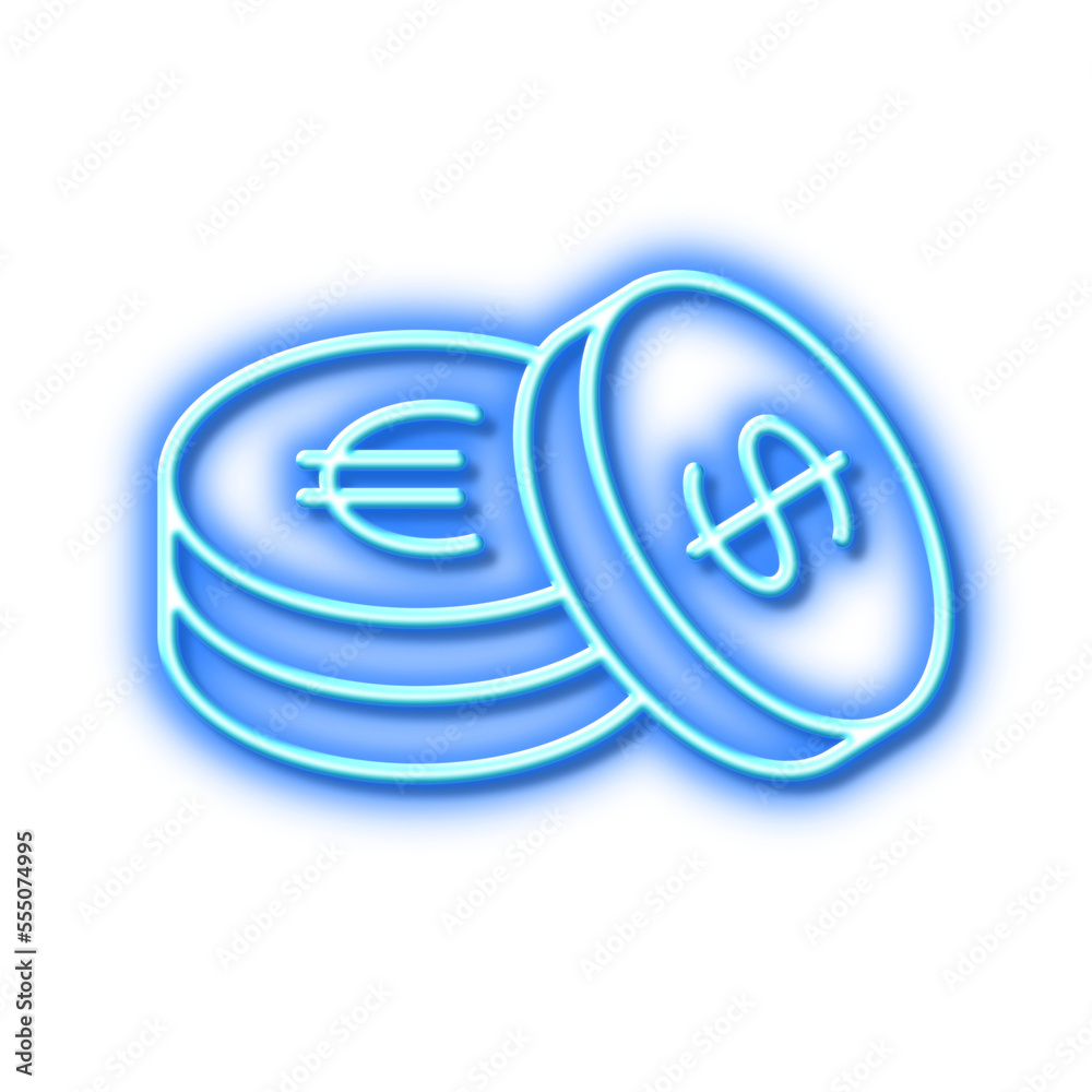 Coins money line icon. Banking currency. Neon light effect outline icon. Coins money line icon. Banking currency. Neon light effect outline icon.